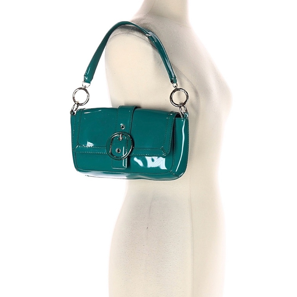 Ann Taylor Patent Teal Shoulder Bag with Buckle - Picture 3 of 15